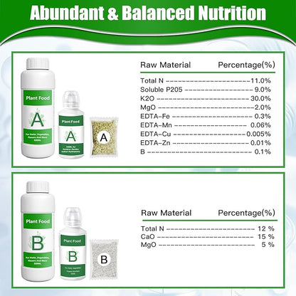 600ML Hydroponic Plant Food, A&B Indoor Plant Food for Hydroponics System and Potted Houseplants, Seed Pods kit Plant Food Hydroponic Nutrients for Growing Vegetables Fruits Flowers Herbs