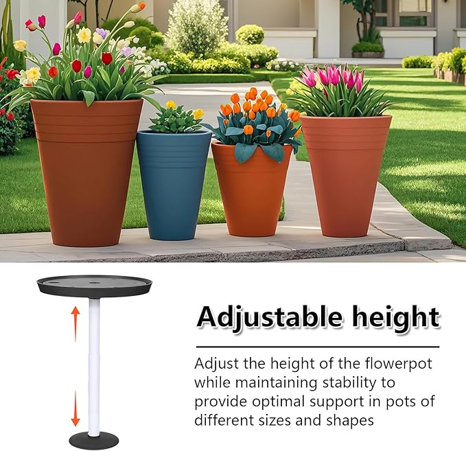 Adjustable Height Planter Inserts for Large Pots, Portable Planter Filler Plant, Lift Inserts for Indoor Outdoor Tall Taper Flower Pot, (11-17” Rise, 6" Base, 8" or 10" Top) (Black, shorts)