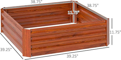 Outsunny 2 Piece Galvanized Raised Garden Bed, 3.3' x 3.3' x 1' Metal Planter Box for Growing Vegetables, Flowers, Herbs, Succulents, Dark Brown
