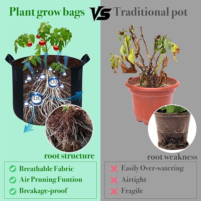 2Packs 20Gallon Grow Bags, Fabric Plant Grow Bags Fabric Planters, Garden Bgas Fabric Pots, 300g Non-Woven, Black