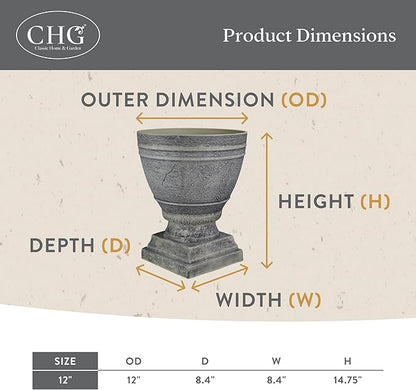Classic Home and Garden Spartan Urn Planter - Timeless Plant Urn for Floral Displays - Durable Indoor & Outdoor Plastic Garden Planters (14”, Cast Iron)
