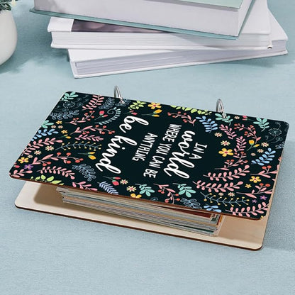 SUPERDANT Be Kind Greeting Card Holder Organizer Wooden Card Keeper Binder Planning Book Flowers Birthday Cards Keeper Photo Album Cover Graduation Wedding Planner Journal Keepsake Gifts