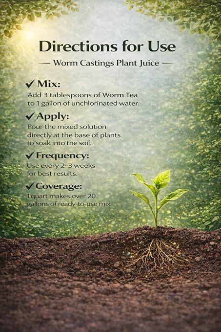Worm Castings Tea Plant Juice - Quart. Concentrated Worm Tea with Kelp, Seaweed Extract and Humic Acid. Indoor and Outdoor Soil Restorer and Plant Fertilizer for All Vegetation with Soil.