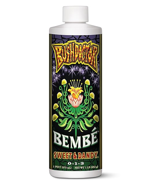 FoxFarm Bush Doctor Bembé Sweet & Dandy Liquid Plant Fertilizer - Boosts Plant Sweetness & Soil Microbes, Complex Nutrient Blend - 0-1-3 PK Fertilizer for In-Ground & Hydroponic Gardens - 1 Pint