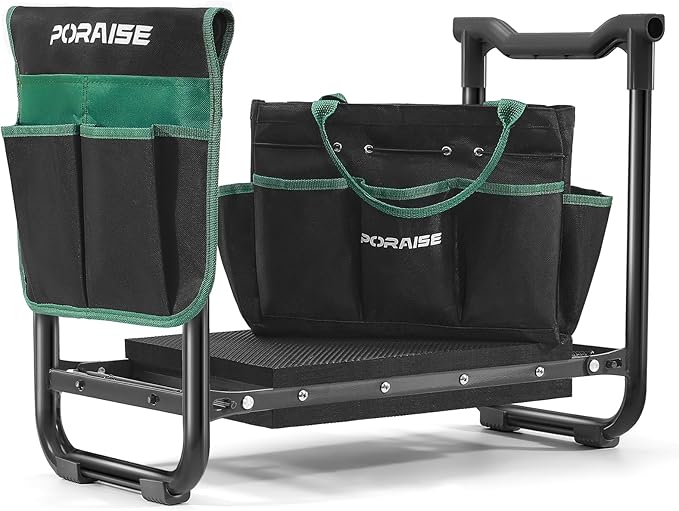 Garden Kneeler and Seat Heavy Duty, Wider and Thicker Kneeling Pad for Foldable Gardening Stool with 2 Tool Pouches, Gardening Gifts Tools for Women Mom Men Seniors