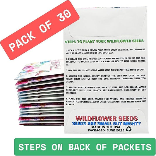 Wildflower Seed Packets Thank You Bunches Party Favors (Pack of 20) - Express Gratitude Prefilled with Wildflower Seed Mix, Great Addition or Alternative to Thank You Cards (Pink Hummingbird)