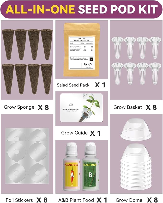 Salad Seed Pod Kits for AeroGarden, 8-Pods iDOO Hydroponics Growing System Herb Garden, Including American Fast Lettuce, Buttercrunch Lettuce, Red Cherry Tomato, 400+ Seeds