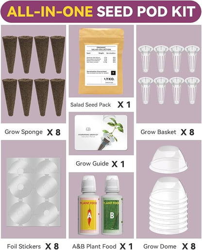 Salad Seed Pod Kits for AeroGarden, 8-Pods iDOO Hydroponics Growing System Herb Garden, Including American Fast Lettuce, Buttercrunch Lettuce, Red Cherry Tomato, 400+ Seeds