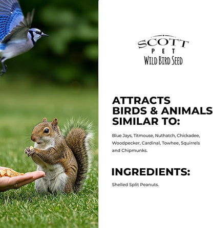 Scott Pet Wild Bird Seed, Peanuts Split (No Shell), 8 lbs Bag, Great Source of Protein and Fiber, Peanuts for Outside Wild Birds