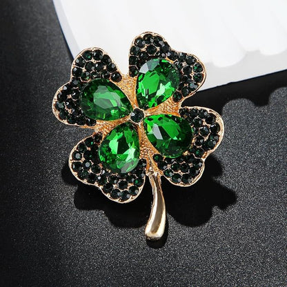 St.Patrick's Day Brooches for Women Dainty Crystal Four Leaf Lapel Pin Shamrock Hat Brooch Pins Irish Enamel Brooches Irish Holiday Costume Accessory Jewelry