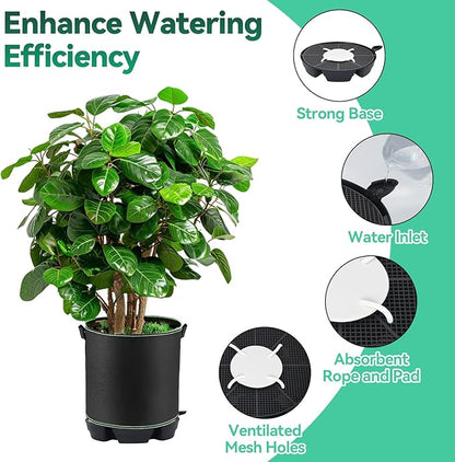 OTraki 4-Pack Self Watering Fabric Pot Base, Auto Watering System for 5 Gallon Fabric Pots, Plastic Plant Saucer Stand with Watering Lip Outdoor Garden Watering Base Plant Water Tray