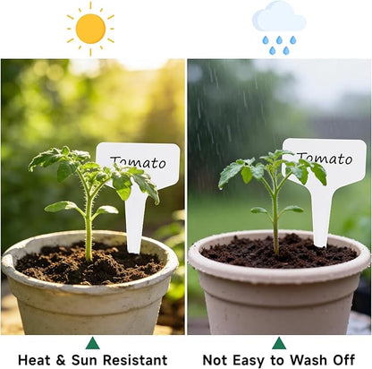 KINGLAKE Plant Labels 4 Inch - 200Pcs Plastic Plant Tags Markers T-Type Garden Labels Waterproof with Permanent Marking Pen for Seedlings Indoor Outdoor Garden Nursery Greenhouse