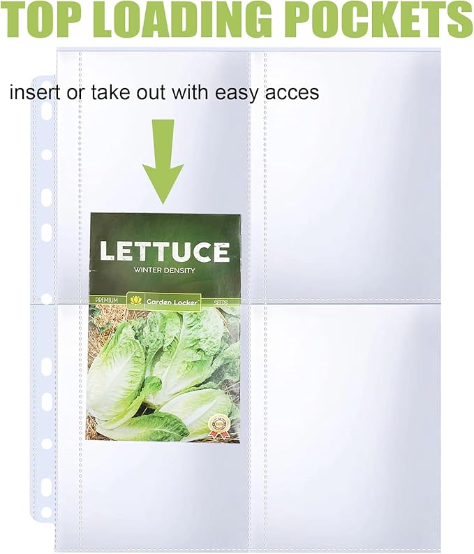 60 Pack 240 Pockets Seed Packet Sleeves, Garden Seed Storage Organizer Pages for 3 Ring Binder, Slot Size 3.5"x 5", Sleeves for Seed Protector Holder Container, Postcards Photos Cards