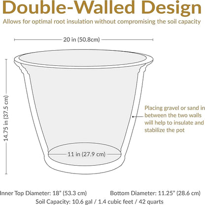 Sunnydaze 20-Inch Franklin Large Plant Pot - Polyresin Round Outdoor Planter with Drillable Drainage Hole - Beige