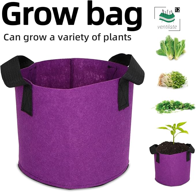 Grow Bags,Growing Pot Bags Garden Grow Bag Indoor Outdoor Fabric Aeration Plant Pot Container Flower Vegetable Pouch (Purple,12Gallon)