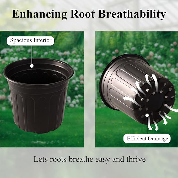 50 Pack 3 Gallon Flexible Plant Nursery Pots Plastic Seedling Starting Pots with Drainage Holes Soft Flower Pots Plant Container with Plant Labels, Black