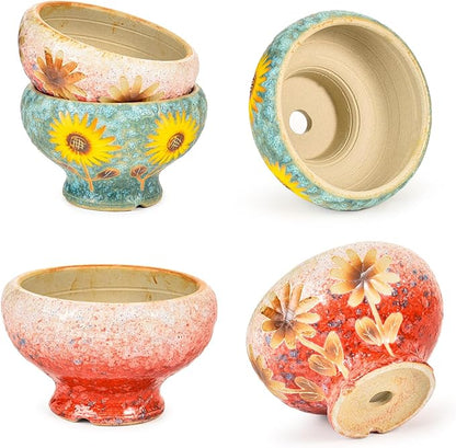 Sungmor Small Succulent Planters Set of 2, Beautiful Hand Crafted Ceramic Plant Pots Cute Cactus Pot, 6.5 Inch Flower Pots for Indoor Plants with Drainage, Desktop Windowsill Home Office Decor Pots