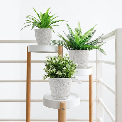8/7/6 inch Plant Pots, 3 Pack Flower Pots for Outdoor Indoor Garden Plants, Large Planters with Multi Mesh Drainage Holes and Saucer (Speckled White, 8"+7"+6")