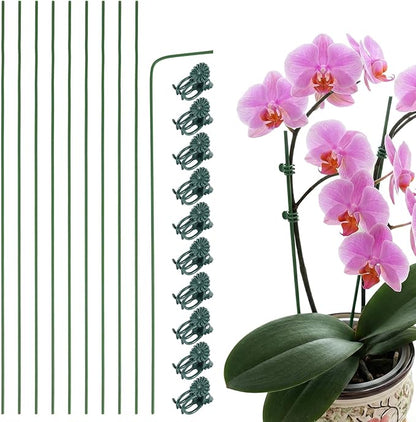10 Pack Orchid Stakes and Clips, Flexible Plant Support Stakes,11.8 Inch Plant Holder Stick for Garden,Plants Supports for Tomato Rose Outdoor Indoor Plants Professional Phalaenopsis