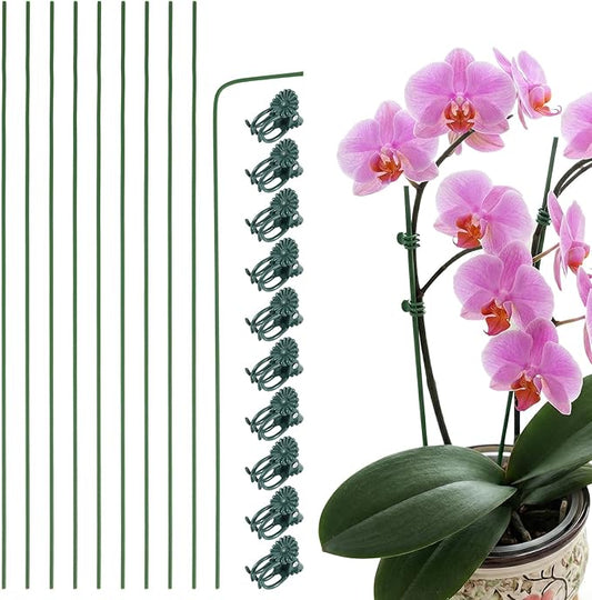 10 Pack Orchid Stakes and Clips, Flexible Plant Support Stakes,11.8 Inch Plant Holder Stick for Garden,Plants Supports for Tomato Rose Outdoor Indoor Plants Professional Phalaenopsis