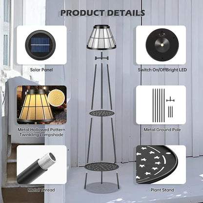 MXwcy 2 Pack Solar Lights Outdoor with Plant Stands, Solar Floor Lamp Metal Tripod Patio Lights for Garden Yard Pathway Driveway Front/Back Porch Decoration