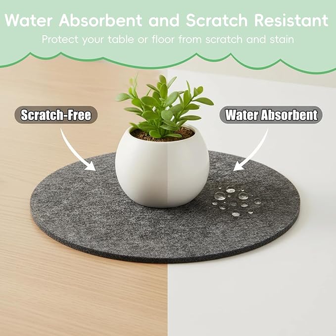 6 Inch Felt Plant Coasters, 8 Pcs Extra Thick Planter Coaster, Absorbent Fabric Plant Mats, Plant Coasters for House Plants