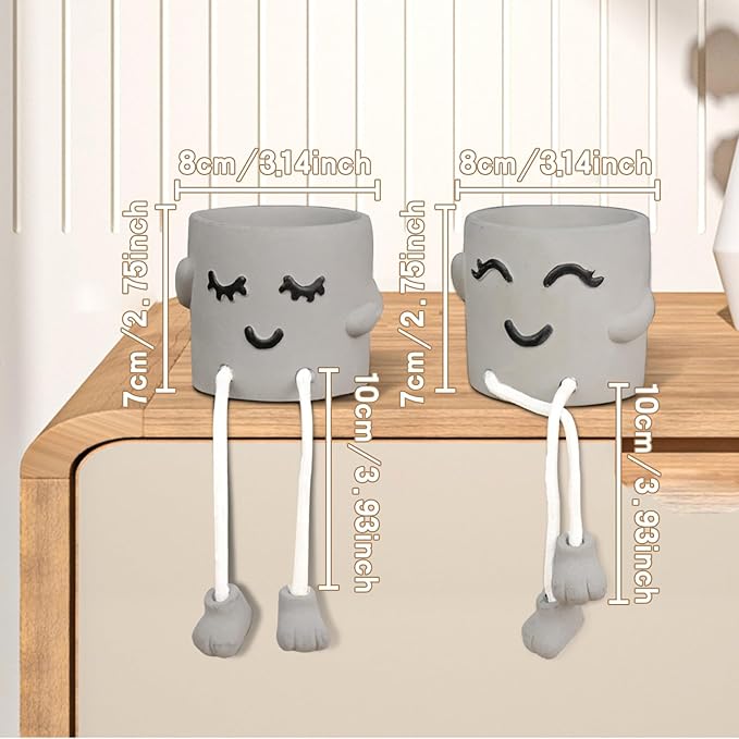 Uguisu Long Leg Planter, Cute Leg Hanging Smiley Planter, Small Plant Pot, Succulent Planters, Cement Pot, Decor Indoor Planters, Mini Succulent Pot (Gray/2pcs-No Drainage Hole-No Plant)