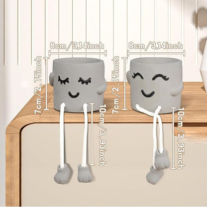 Uguisu Long Leg Planter, Cute Leg Hanging Smiley Planter, Small Plant Pot, Succulent Planters, Cement Pot, Decor Indoor Planters, Mini Succulent Pot (Gray/2pcs-No Drainage Hole-No Plant)
