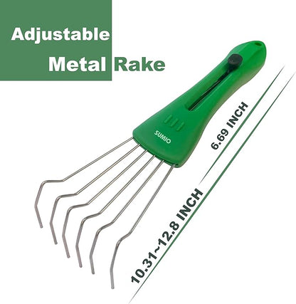 SUMIO Adjustable Hand Rake – 6-Tine Wire Broom, 4-Position Rake Head, Rust-Resistant for Tight Spaces, Debris Cleanup (Green)