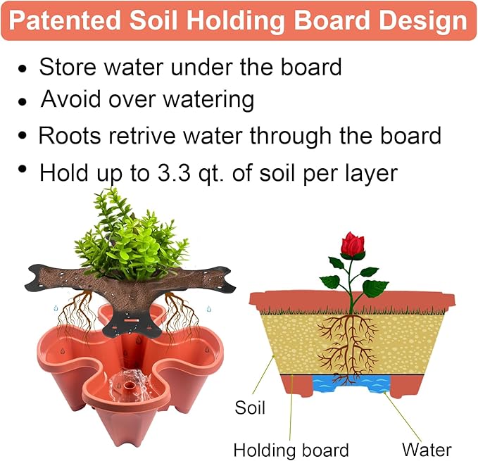 GameXcel Vertical Planter, 6 Tier Stackable Strawberry Planter with Garden Tool Set, Movable Indoor/Outdoor Garden Herb Pot for Growing Vegetables and Succulents, Red