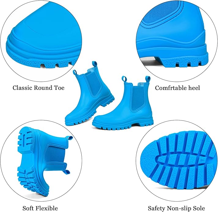 DKSUKO Rain Boots Women Waterproof Chelsea Boots Ankle Garden Shoes for Ladies Rubber Short Rainboots with Removable Comfort Insole for Outdoor Work Deck Mud Boots