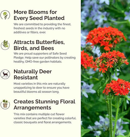 Eden Brothers Red Head Wildflower Mixed Seeds for Planting, 1/4 lb, 120,000+ Seeds with Maltese Cross, Scarlet Flax | Attracts Pollinators, Plant in Spring or Fall, Zones 3, 4, 5, 6, 7, 8, 9, 10