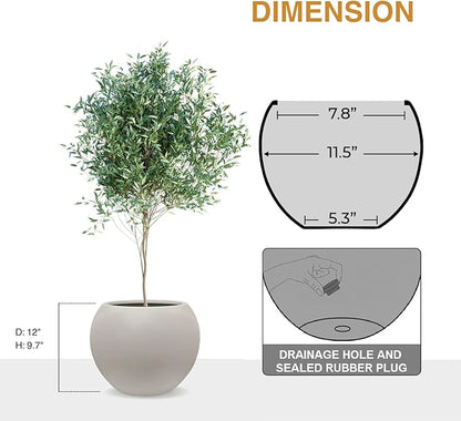 9.7" H x 12" D Globo Fiberstone Round Planter with Drainage Hole, Smooth Finishes, Weather Resistant for Indoor and Outdoor Use, Included 2 Extra Coco Mats (Taupe, 7.8" Pot Opening)