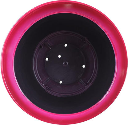 Garden Elements Indoor/Outdoor Glazed Brushed Happy Plastic Planter, Large, Bright Pink, 15" (Pack of 2)