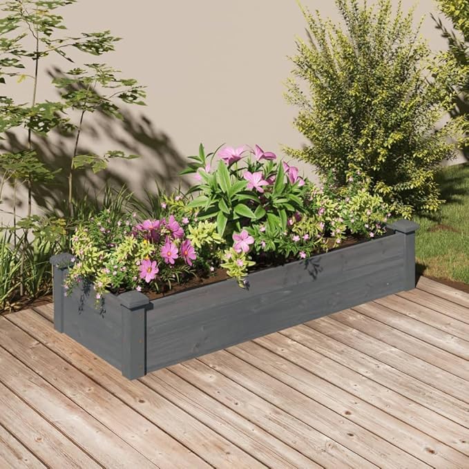 vidaXL Wooden Garden Raised Bed with Liner - 47.2"x17.7"x9.8" Outdoor Rectangular Planter Pot, Solid Fir Wood Construction, Open Bottom for Drainage, Ideal for Patio/Deck Planting