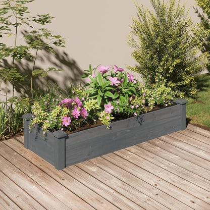 vidaXL Wooden Garden Raised Bed with Liner - 47.2"x17.7"x9.8" Outdoor Rectangular Planter Pot, Solid Fir Wood Construction, Open Bottom for Drainage, Ideal for Patio/Deck Planting