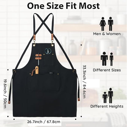 Canvas Aprons, Kitchen Chef Aprons, Work Aprons for Men Women, Adjustable Strap Aprons with 3 Pockets