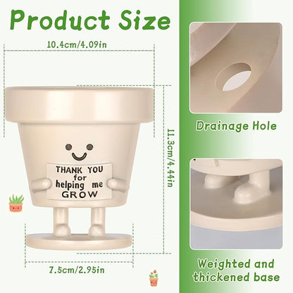 Funny Smiley Face Planter Pots with Drainage - Unique Cute Resin Flower Pot for Indoor Outdoor Plants Succulents Cactus Teacher Appreciation Gifts