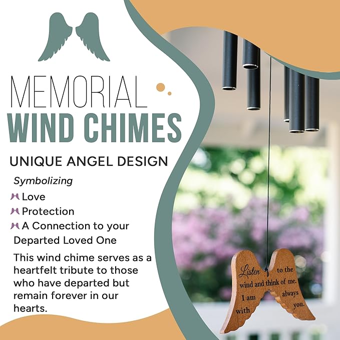 Memorial Wind Chimes for Loss of Loved One, 34" Angel Wing Windchimes Sympathy Gifts for Loss of Loved one, Sympathy Wind Chimes Memorial Gifts for Loss of Mother Father Funeral Gifts Condolence.