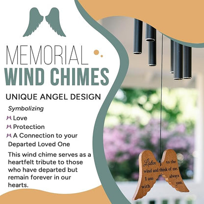 Memorial Wind Chimes for Loss of Loved One, 34" Angel Wing Windchimes Sympathy Gifts for Loss of Loved one, Sympathy Wind Chimes Memorial Gifts for Loss of Mother Father Funeral Gifts Condolence.