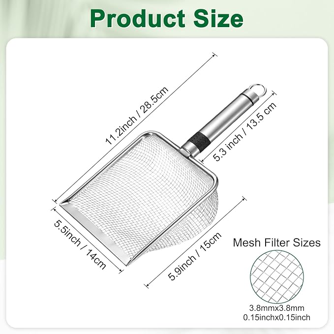 1-Pack Gardening Soil Sifter, 3.8 mm Mesh Stainless Steel Sand Soil Compost Sieve with Stainless Steel Handle for Sand/Dirt/Rock Compost, Screen Potting Scoop [Silver Tone]
