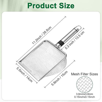 1-Pack Gardening Soil Sifter, 3.8 mm Mesh Stainless Steel Sand Soil Compost Sieve with Stainless Steel Handle for Sand/Dirt/Rock Compost, Screen Potting Scoop [Silver Tone]