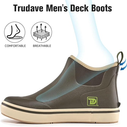 Trudave Mens Deck Boots, Waterproof Rubber Fishing Rain Boots, Anti-slip Short Ankle Shoes for Outdoor Fishing, Boating, Size 5-14