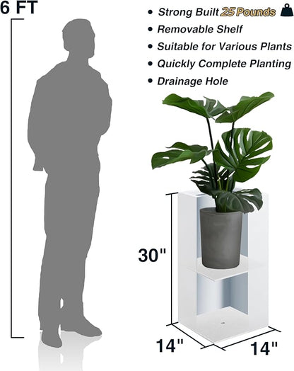Wallowa Metallic Heavy Tall Outdoor/Indoor Planter Box, Seamless Metal Planter, Rectangular, 14”Lx14”Wx30”H, ‎25 Pounds Each, Pure White, No Assembly and Seamless, Set of 2