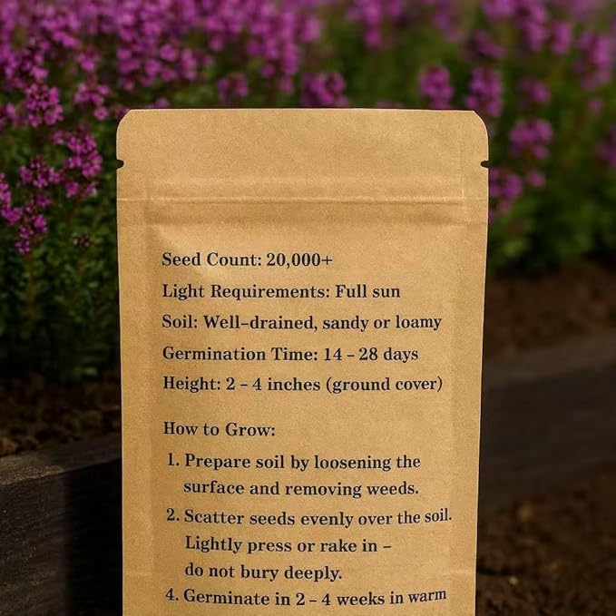 Wild Thyme Seeds – 20,000+ Seeds, Perennial Ground Cover Plant for Outdoor Garden & Landscaping