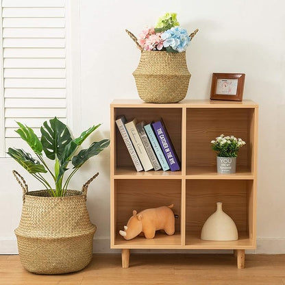 Seagrass Belly Basket, Set of 2 Woven Plant Pot Holder Handmade Home Decor for Storage Plants Picnic Grocery Large(12.6 x 11.02 inch)