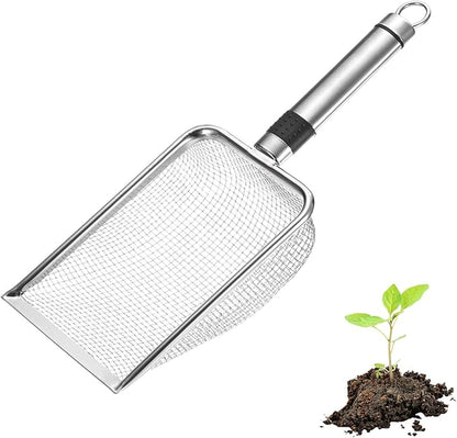 1-Pack Gardening Soil Sifter, 3.3 mm Mesh Stainless Steel Sand Soil Compost Sieve with Stainless Steel Handle for Sand/Dirt/Rock Compost [Silver Tone]