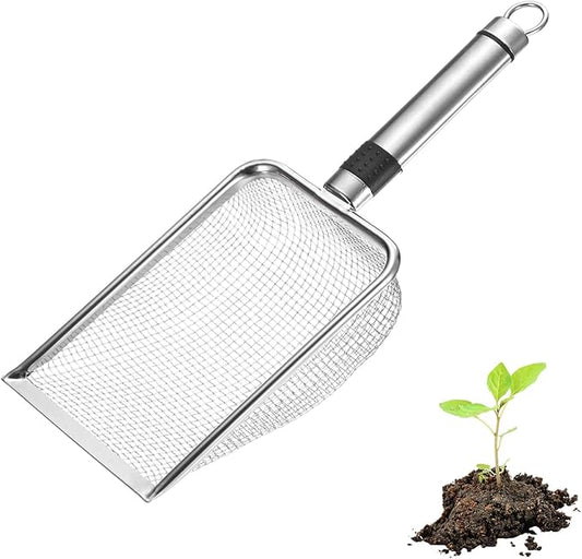 1-Pack Gardening Soil Sifter, 3.3 mm Mesh Stainless Steel Sand Soil Compost Sieve with Stainless Steel Handle for Sand/Dirt/Rock Compost [Silver Tone]