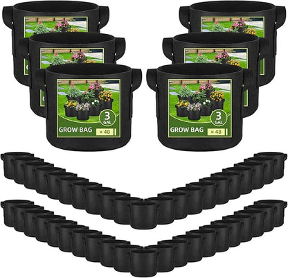 48 Pack 3 Gallon Vegetable/Flower/Plant Grow Bags, Heavy Duty Thickened Nonwoven Plant Fabric Pots Aeration Fabric Planters with Handles