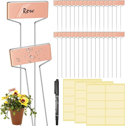 LEIFIDE 61 Pieces Metal Plant Tags Kit, 30 Pcs Copper Metal Plant Labels, 30 Rainproof PET Films, 1 Marker Pen, Reusable Garden Markers Nursery Tags(Square)